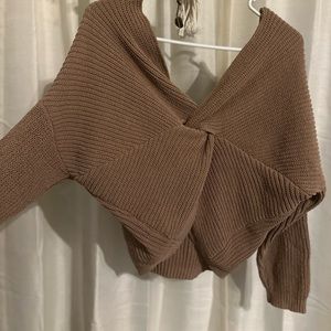 Off shoulder sweater, cross back